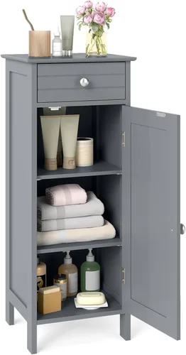 Vista 10 de GLACER Armario de almacenamiento de piso, gabinete de almacenamiento multifuncional para baño con 2 estantes ajustables, ideal para baño, sala