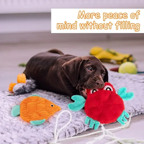 Vista 6 de AWOOF No Stuffing Crinkle - Juguetes de peluche chirriantes para perros y cachorros pequeños a grandes, paquete de 5