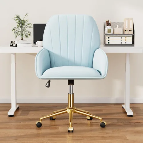 Vista 7 de Silla de escritorio para oficina en casa cómoda con ruedas ajustables giratorias, silla moderna de terciopelo para maquillaje con respaldo