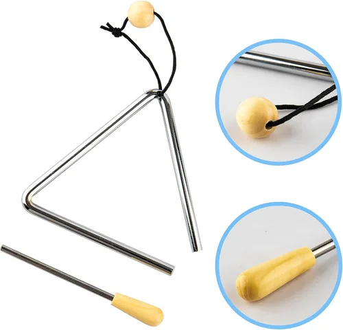 Vista 2 de Musfunny Triángulo de percusión de mano con Striker, instrumento musical de triángulos de acero ritmo (5 pulgadas)