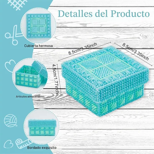 Vista 3 de FREEBLOSS Juego de 4 cajas de lona de plástico, kit de lona de plástico para principiantes, hojas de lona de malla e hilo de 6 colores para bordar