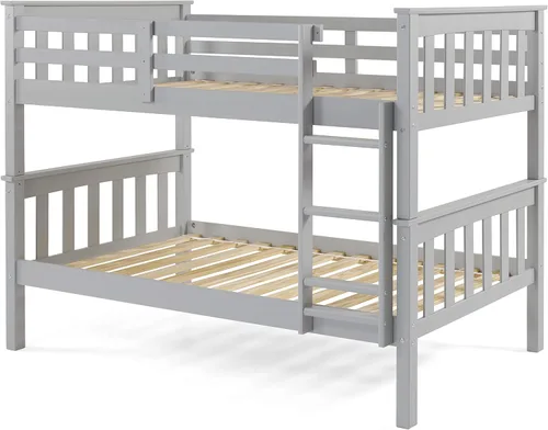 Vista 8 de Litera de madera maciza individual sobre cama individual con escalera y rieles de seguridad, marco de cama de madera de pino duradera para niños