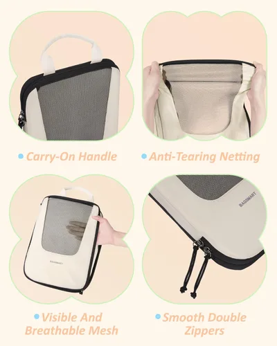 Vista 6 de BAGSMART Cubos de compresión para viajes, juego de 6 cubos de embalaje de viaje para maletas, bolsas organizadoras de maleta de compresión