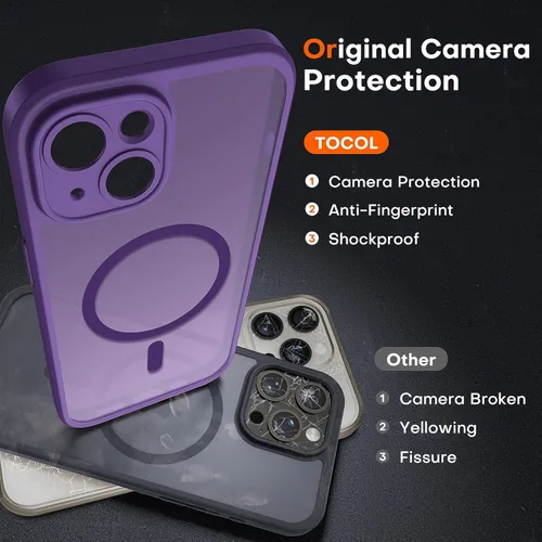 Vista 339 de TOCOL Funda para iPhone 11, compatible con Magsafe, protección completa de cámara, imanes integrados, protección contra caídas, funda translúcida