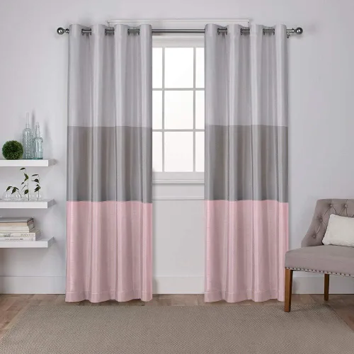 Exclusive Home Curtains - Par de paños de cortina rústica a rayas de seda sintética con ojales