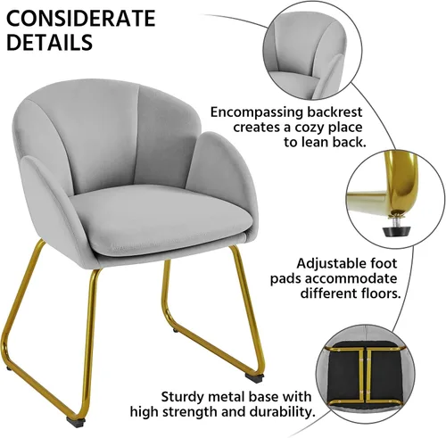 Vista 33 de Yaheetech Sillón moderno de piel sintética, silla de maquillaje en forma de flor con patas de metal dorado para sala de estar, sala de maquillaje