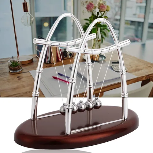 Vista 7 de Rengue Newtons Balance Balls Physics Pendulum, Silver, Plastic and Iron, 7.09x4.33x5.51 Inch, Educational Science Toy, Office Desk Decor Newtons