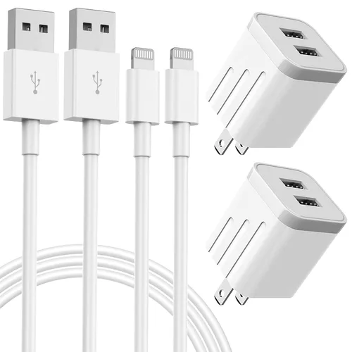 Vista 10 de Cargador rápido para iPhone, cargador de iPhone de carga rápida, paquete de 2 cargadores de pared USB de doble puerto, adaptador de bloque