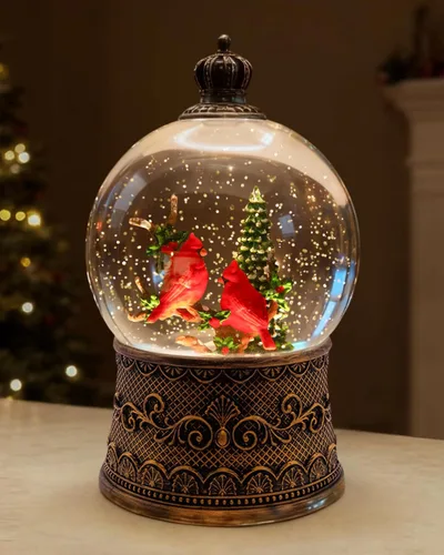 Vista 23 de Linterna de globos de nieve de Navidad, 8 canciones, temporizador de 6 horas, funciona con batería y USB, globo de nieve clásico de plástico marrón