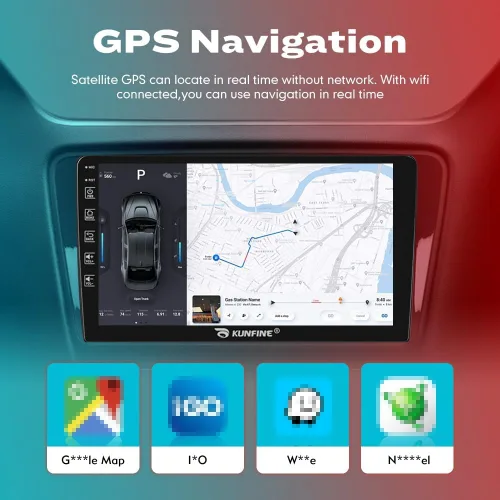 Vista 4 de Kunfine Coche CarPlay Android Navegación Automática Estéreo GPS Radio Reverse Cámara Pantalla 10 "IPS Pantalla Táctil Headunit Tablet Pad Media