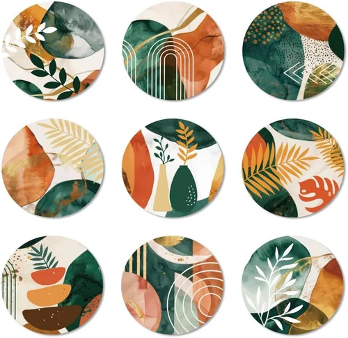 ANATTASOUL 9 posavasos de madera para bebidas, plantas de arte abstracto, tapete de madera colorido para decoración de mesa auxiliar, posavasos de