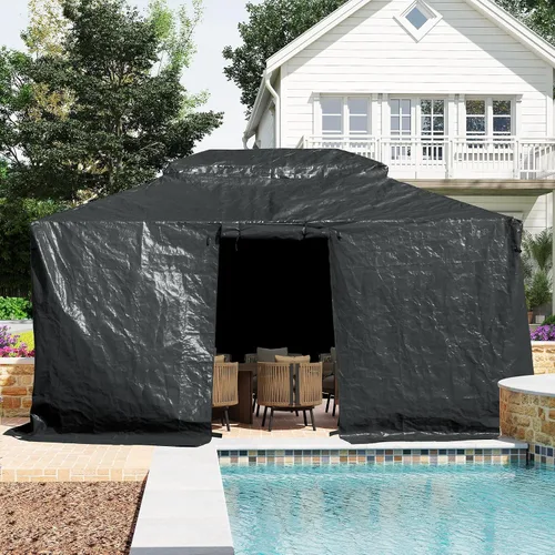 Vista 11 de Domi 2,44 m x 2,44 m Funda Universal de Invierno para Cenadores con Techo Rígido, Cubierta Exterior Impermeable con Paredes Laterales y Ventanas