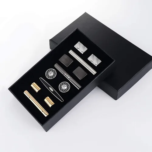 Vista 5 de Yadoca Juego de gemelos con clip de corbata para hombre corbata de corbata clips de bar camisas de negocios esmoquin regalo de boda con caja tono