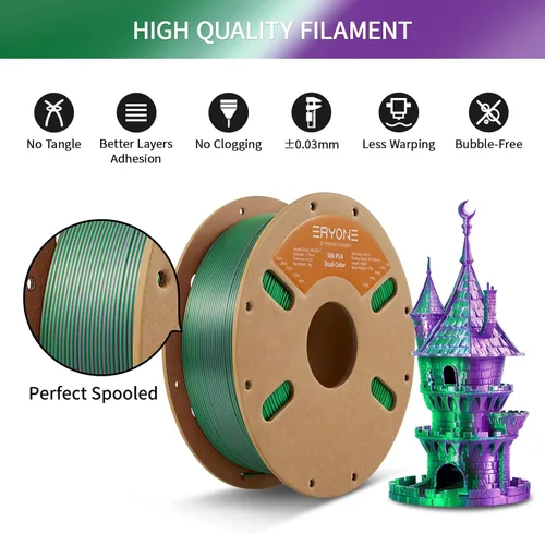 Vista 120 de ERYONE Filamento de ácido poliláctico (PLA) de seda para impresora 3D, de 1.75 mm +/- 0.03 mm, carrete de 1 kg (2.2 libras), verde esmeralda seda