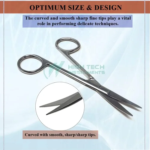 Vista 5 de Tijeras de alta calidad Iris Micro Disección Tijeras curvadas 4.5 pulgadas con cuchillas afiladas finas hechas de acero inoxidable Herramientas