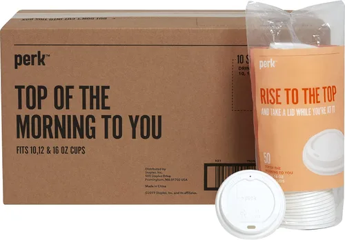 Vista 7 de Staples Perk PK54369 - Tapa de plástico para vasos calientes, 10/12/16 onzas, color blanco, 50/paquete