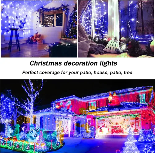 Vista 6 de Luces de Navidad para exteriores, 197 pies, 500 luces LED, 8 modos de luces y temporizador, impermeable, tira de luces de Navidad enchufables