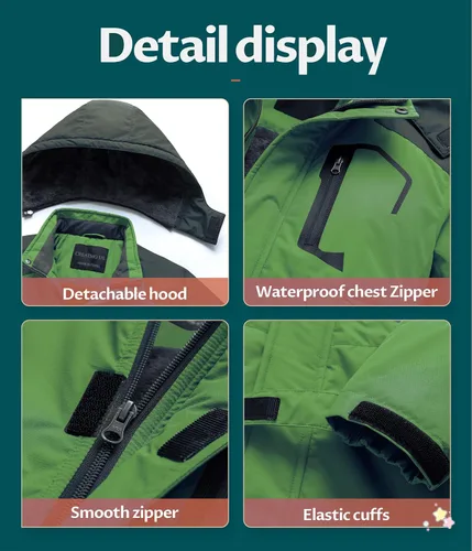 Vista 5 de CREATMO US Chaqueta de esquí impermeable para niño, abrigo de nieve cálido para invierno, resistente al viento, chaqueta de lluvia para snowboard