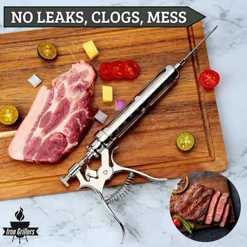 Vista 5 de Kit profesional de pistola de adobo de inyector de carne para ahumar y asar a la parrilla pechuga tierna, pavo, barbacoa - Gran capacidad de 2 onzas