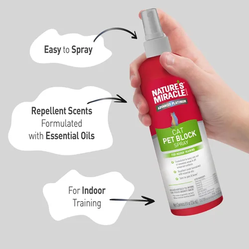 Vista 5 de Nature's Miracle Advanced Platinum - Aerosol repelente de bloques de mascotas para gatos, 8 onzas, ayuda de entrenamiento en interiores para gatos