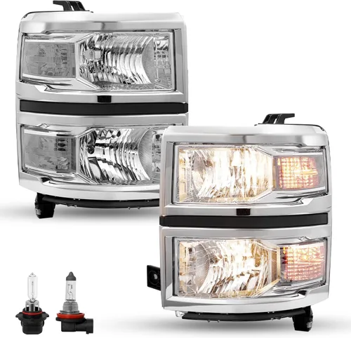 Vista 22 de JSBOYAT Conjunto de faros delanteros con luces antiniebla para Chevy Silverado 1500 2014-2015, camioneta, halógena, estilo OE, par de faros