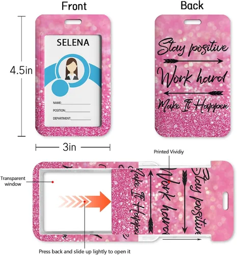 Vista 34 de Portatarjetas con carrete retráctil, funda negra para tarjetas de identificación para niñas con clip de mosquetón, resistente, cubierta protectora