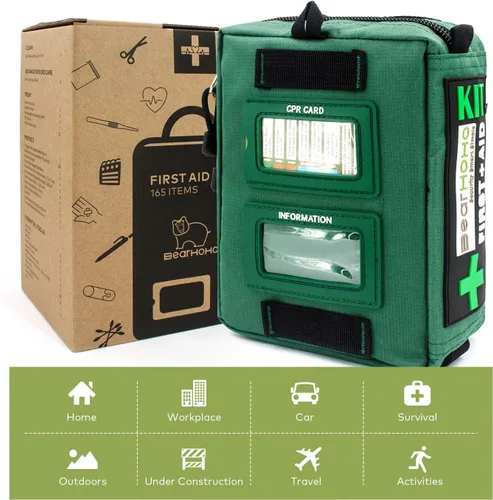 Vista 4 de Kit de primeros auxilios (165 piezas) Bolsa médica de supervivencia ligera y práctica de 3 capas compactas para emergencias en casa, al aire libre