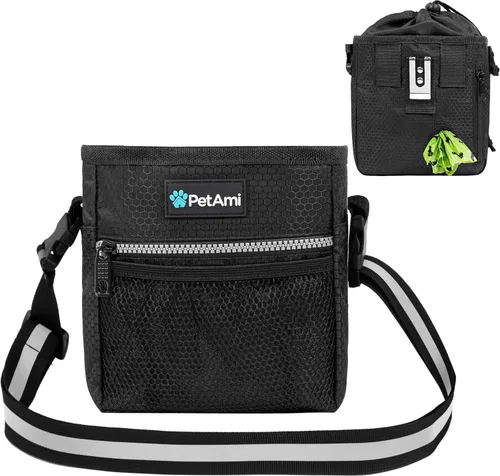 Bolsa para golosinas para perros PetAmi, bolsa para golosinas para mascotas para entrenamiento, bolsa para caminar para perros, soporte para bolsa
