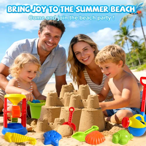 Vista 7 de Juguetes de playa, juego de 19 piezas de juguetes de arena para niños, incluye rueda de agua, kit de herramientas de playa, cubos de regadera