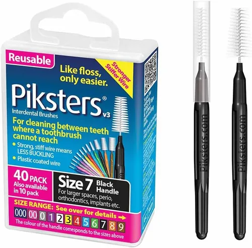 Vista 9 de Piksters Cepillos interdentales, 40 unidades, tamaño 0, cepillo interdental para dientes para espacios muy estrechos, cerdas suaves para encías