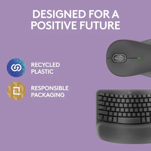 Vista 9 de Logitech Wave Keys MK670 Combo, teclado ergonómico inalámbrico con mouse inalámbrico Signature M550 L, escritura natural cómoda, Bluetooth, Logi