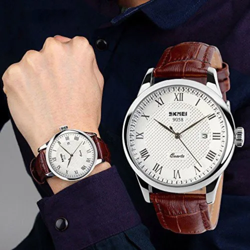 Vista 3 de Reloj de cuarzo para hombre, número romano, casual, a la moda, analógico, calendario clásico, ventana de fecha, impermeable, resistente al agua