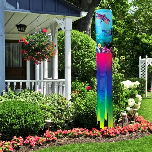 Vista 3 de Calcetín de viento floral de libélula de 40 pulgadas, decoración duradera para colgar al aire libre para patio, jardín, patio, hogar y más