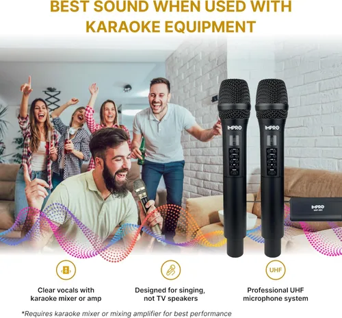 Vista 5 de ImPro UHF-88II Micrófonos inalámbricos UHF profesionales (negro) con potenciador vocal (triple, bajo, eco, control de volumen)