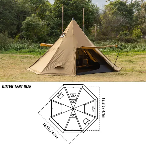 Vista 3 de POMOLY Tipi Tent Camping Hot Tents, Bromance 70 Pyramid with 3 Stove Jacks for 2-4 Person Hiking Hunting