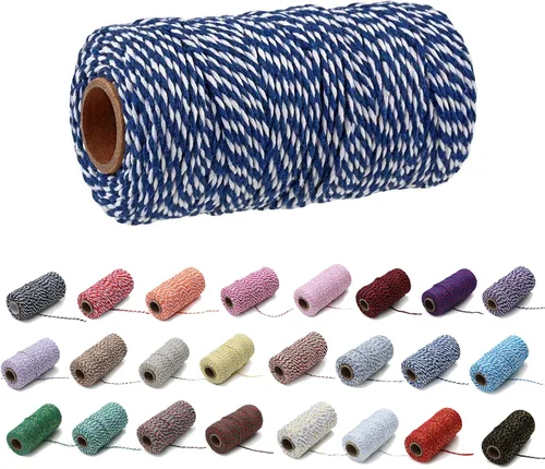 Vista 25 de 1 rollo de cuerda de algodón colorida de 0.0787 in de 109 yardas, cuerda para panaderos, manualidades DIY, envoltura de regalos, Navidad, boda #02