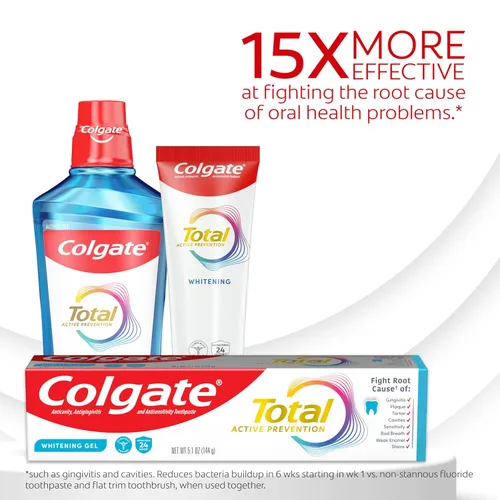 Vista 2 de Colgate Total Active Prevention - Pasta dental en gel blanqueador, pasta dental con flúor blanqueador, fórmula clínicamente probada de fluoruro que
