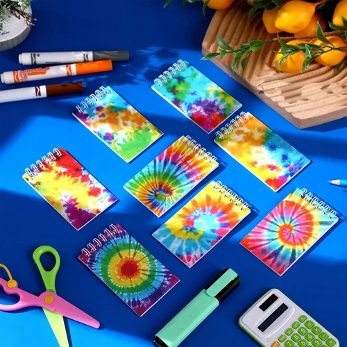 Vista 4 de Zonon 48 mini blocs de notas de teñido anudado a granel en blanco, mini cuadernos en espiral, blocs de notas de arte pastel para fiesta