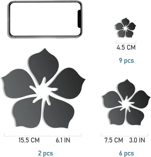 Vista 2 de Philbinden Adhesivos de pared de espejo acrílico, diseño floral, autoadhesivas, decoración de pared, espejo extraíble, flor 3D, calcomanía de pared