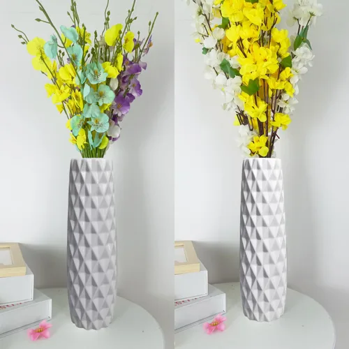 Vista 17 de White Ceramic Flower Vase,12 Inch Tall Modern Textured Vases for Home Decor,Table Centerpieces,Farmhouse,Shelf,Living Room Decorations Minimalist