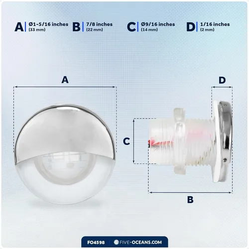 Vista 7 de Five Oceans Luces LED de cortesía para barco, 1-5/16 pulgadas, redonda, media cubierta de acero inoxidable 316, impermeable IP68, blanco frío, 12 V