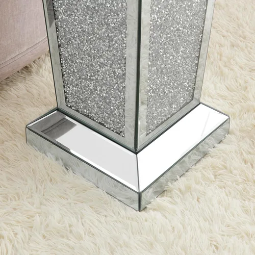 Vista 27 de HomVent Mesita de noche con espejo, mesa auxiliar con espejo, mesa de noche pequeña de cristal plateado para dormitorio, sala de estar