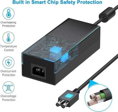 Vista 6 de Adaptador de corriente de ladrillo de fuente de alimentación para Xbox One, silencioso avanzado y última versión, adaptador de CA Xbox One