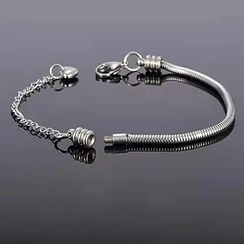 Vista 3 de KunBead Pulseras de cadena de serpiente para niños de 0.118in con cierre de mosquetón de corazón para mujeres y niñas