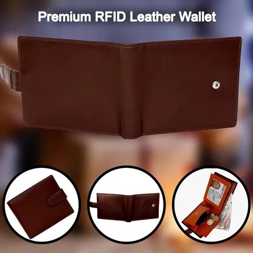 Vista 6 de StarHide Billetera para hombre con bloqueo RFID, de piel real, compacto, con bolsillo, tarjetero para identificación, 1075, marrón y marrón, Marrón