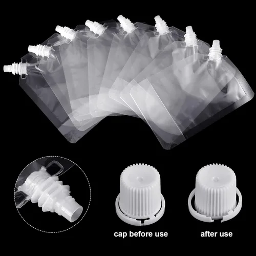 Vista 7 de Meanplan 200 bolsas de plástico reutilizables a granel, bolsas de plástico transparentes a prueba de fugas con embudo para fiestas, viajes