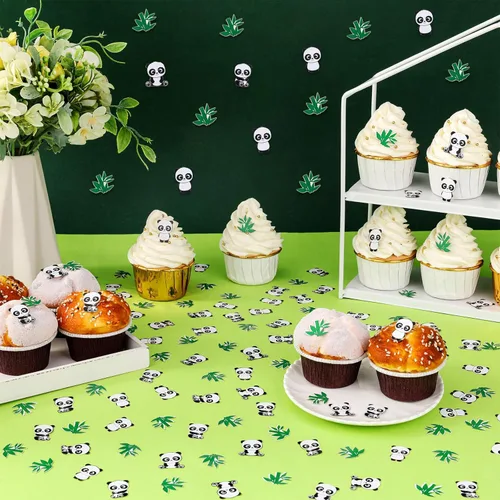 Vista 4 de Kreatwow Suministros de fiesta de panda, 200 piezas de panda de bambú con confeti de dispersión para decoración de mesa de temática de panda