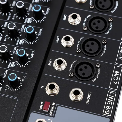Vista 47 de Mini mezcladores de DJ de 5 canales, mezclador de audio en vivo, tablero de sonido con USB, interfaz de audio con 48 V Phantom Power Sonidos