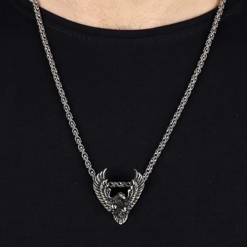 Vista 3 de 925K Sterling Silver Eagle Necklace,Men İnitial Necklace,Engraved Necklace for Men,Men Necklace,Gift for Him,Gift for Her