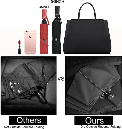 Vista 3 de Lanbrella - Paraguas de viaje, compacto, plegable, reversible y resistente al viento